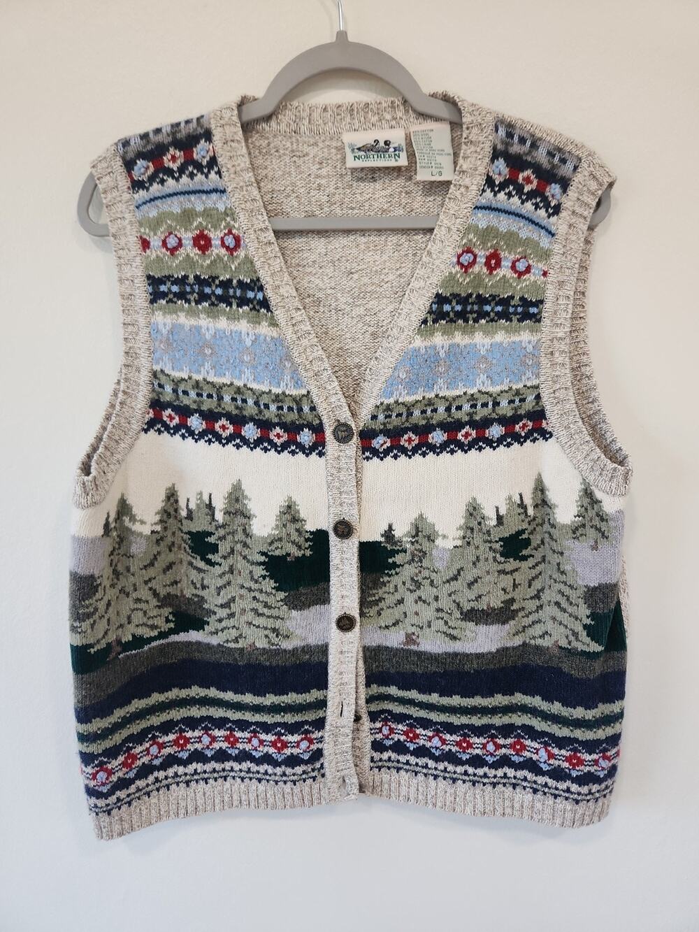 Northern Reflections Fair Isle Sweater Vest Winter Scene Grannycore Nordic L